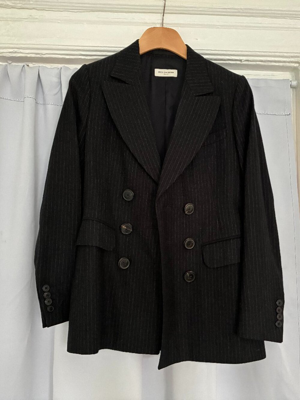Dries Van Noten Striped Wool Double Breasted Blazer